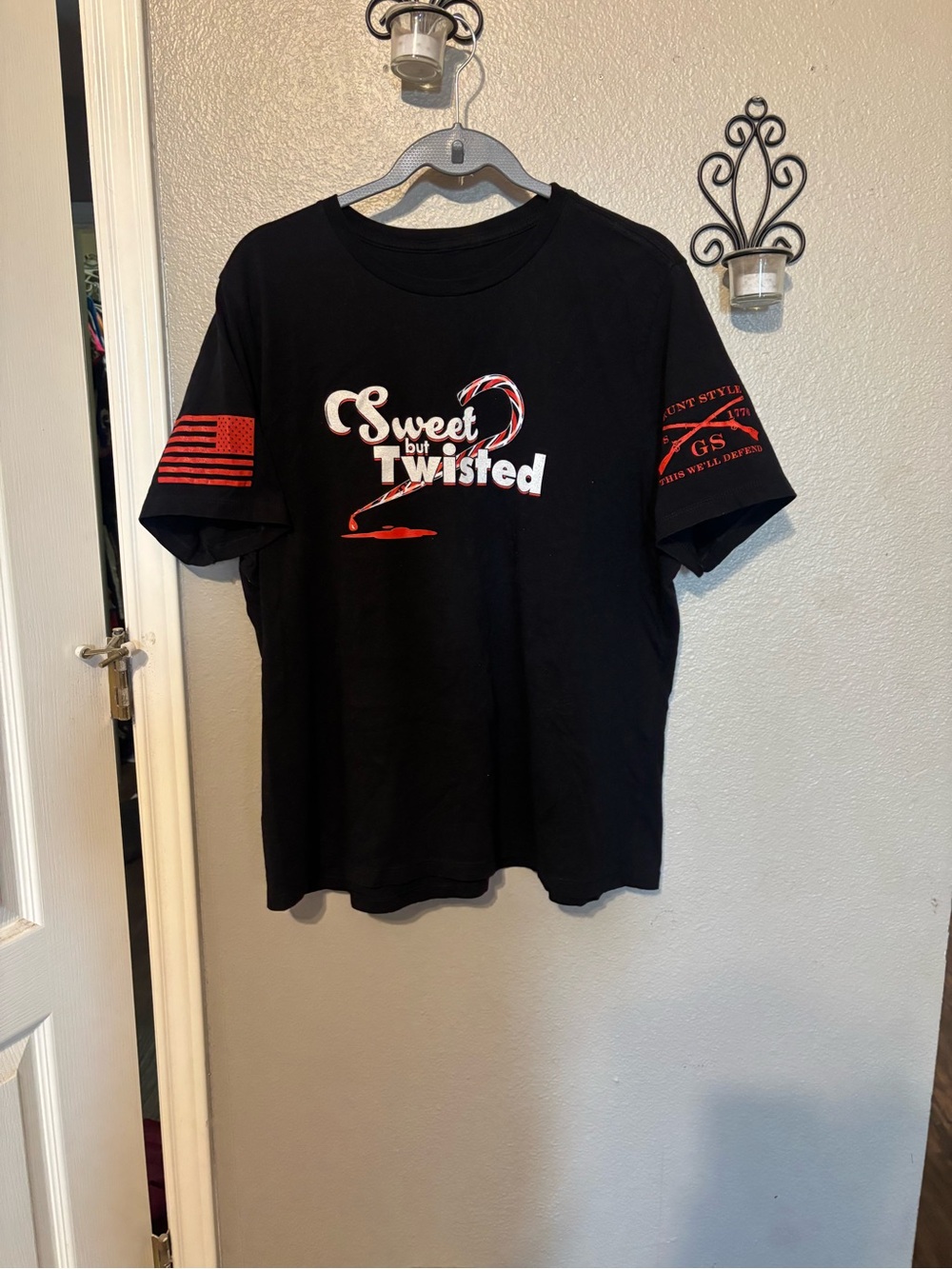 Grunt Style Black Tee with Red and White 'Sweet but Twisted' Graphic